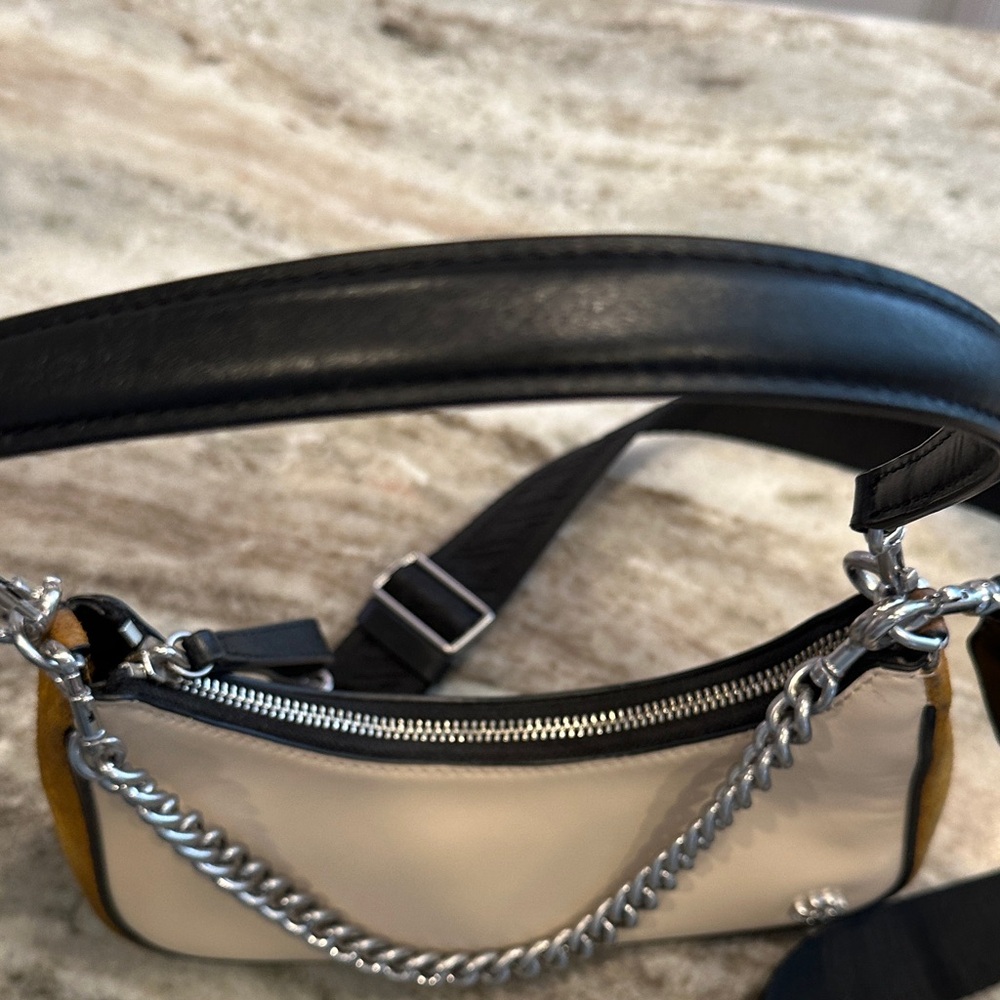 Tory Burch 151 Mercer Small Crescent Bag β Colorblock Leather + Suede - Picture 7 of 14